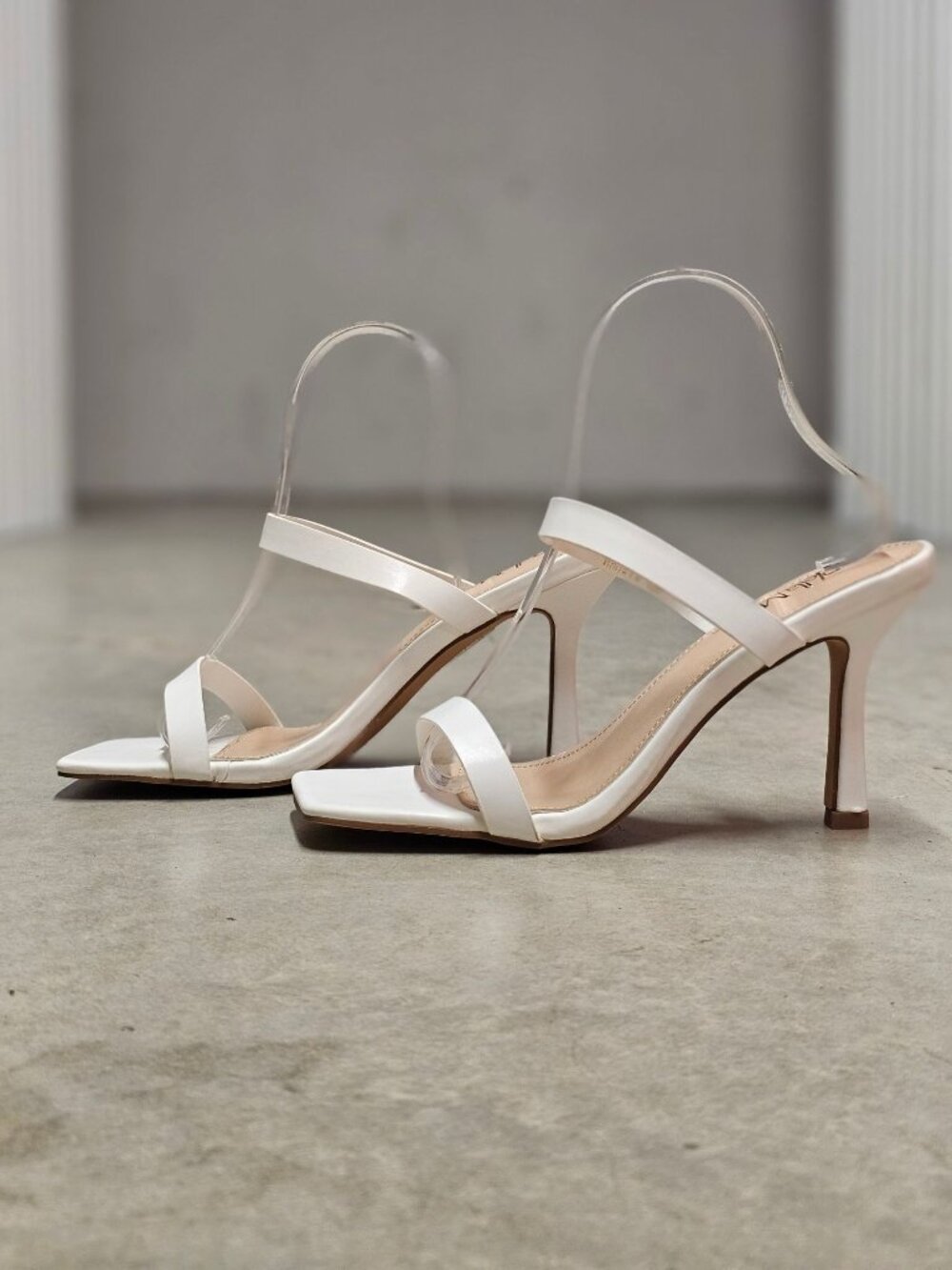 Square Toe White Strappy High Heel Sandals With Double Strap Design For Women - Picture 10 of 13